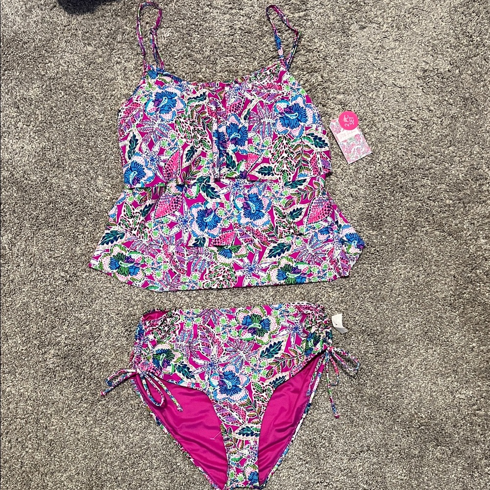 Floral Pink and Blue Women's Swim Set